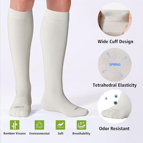 LEVSOX Viscose Made from Bamboo Compression Socks for Pregnant Women 20-30 mmHg Knee High Cute Mens Supports Socks for Travel Medium 4 Pair-mix6