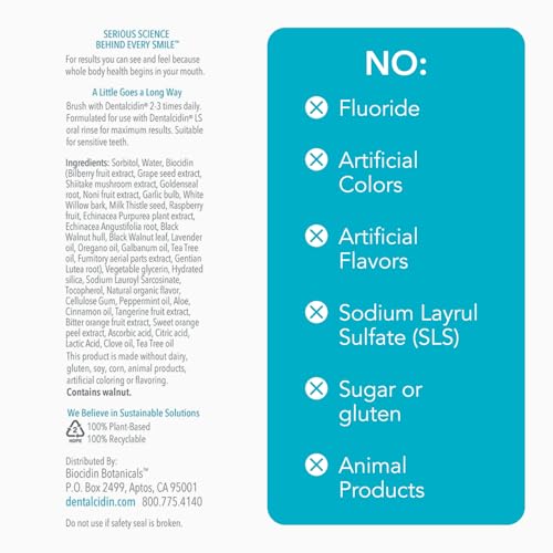 Bio-Botanical Research Biocidin Dentalcidin Toothpaste (3 oz) & Oral Probiotic (30 Tablets) - Fluoride Free with Breath Freshener Probiotics to Support The Oral Microbiome, Gums & Teeth (2 Products)