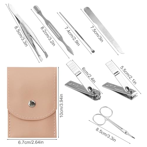 Manicure Set Bulk Nail Clippers Kit Stainless Steel (12 Pack 7 in 1, Pink) 3.95 Inch 12