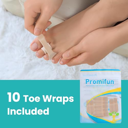 Promifun 10 Pack Fabric Hammer Toe Corrector, Reusable Broken Toe Protectors Taped Wraps, Hammertoe Straightener, Toe Splint for Broken Toe, Crooked Toes, Bent Toes （Brown 5L+5S） Brown Multi-Size(10 Pack)