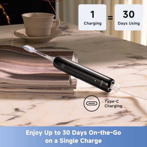 Mova Fresh SweepDrive Electric Toothbrush, Rechargeable Electric Power Toothbrush for Adults, Intuitive Pressure Sensing, 3-in-1 Replacement Brush Head with Holder, 30 Days of Battery Life, Black Fresh Black
