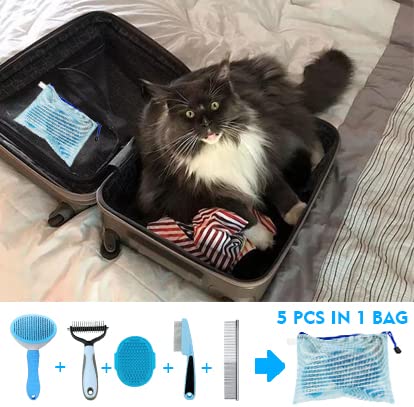 Dog Grooming Kit - 5 Pieces: Slicker Brush, Shedding Brush, Puppy Brush, Flea Comb, and Detangler Hair Brush Set in Blue B-Blue 5 Kits - BeesActive Australia