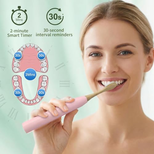 Sonic Electric Toothbrush with Bamboo Heads, Pink