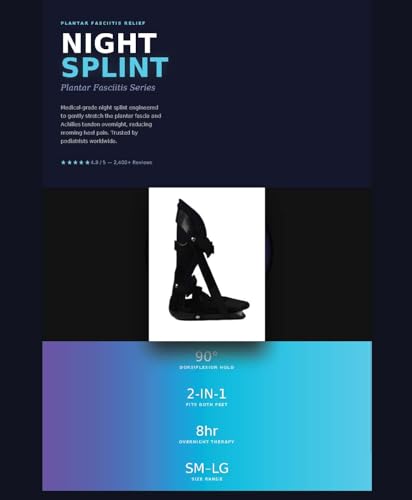 Plantar Fasciitis Night Splint — Adjustable Dorsiflexion Boot with Soft Velcro Straps for Heel, Arch & Morning Foot Pain | Lightweight & Breathable, Fits Left or Right Foot | Medical Grade (Large) Large