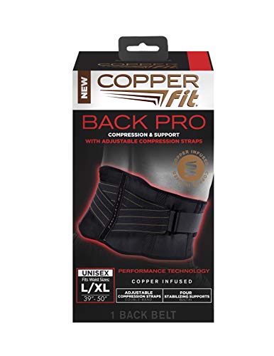 Copper Fit Advanced Back Pro Back Support, Black with Copper Trim, Small/Medium (CFBACK) Small/Medium Unisex Waist Size 28”-39” 1