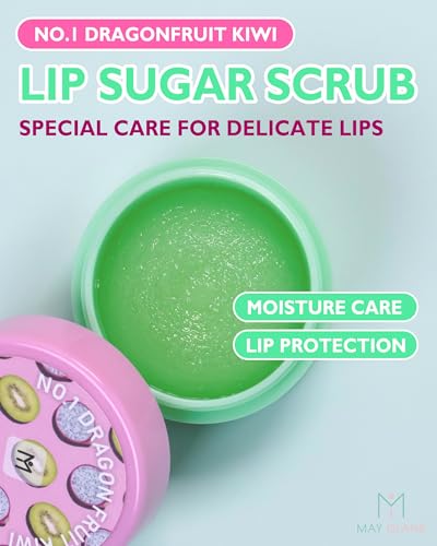 MAY ISLAND Lip Sugar Scrub #Dragonfruit Kiwi - Korean Exfoliating Lip Treatment with Natural Sugar & Walnut Shell - Gentle Lip Exfoliator for Smooth, Soft Lips - Refreshing Kiwi Scent, 0.41 oz.