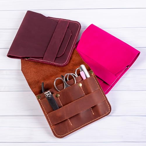 Leather Manicure Set Case Grooming Kit Organizer (Dark Brown) Dark Brown