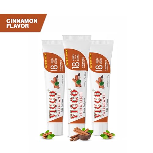 Vicco Vajradanti Cinnamon Ayurvedic Herbal Toothpaste - 70 Year Legacy of Ayurveda, with 18 Ayurvedic Herbs & Barks, Fluoride-Free - 7 oz (3 Pack) 7 Ounce (Pack of 3)