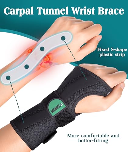 Oyakin Carpal Tunnel Wrist Brace Night Support,Wrist Splint Right Left Hand Black-Left Hand S/M