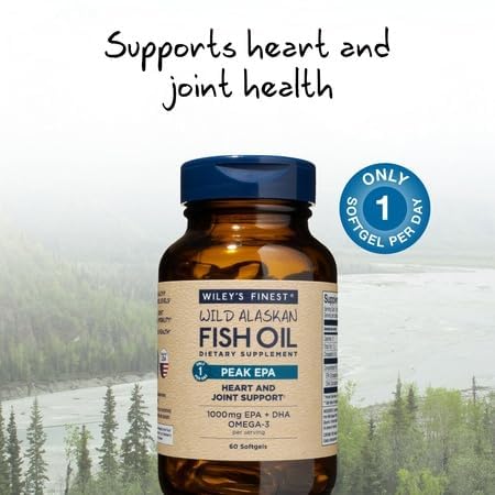 Wiley's Finest Wild Alaskan Fish Oil Peak EPA, 60 Count (Pack of 1) | Heart and Joint Support, Triple-Strength Peak EPA and DHA, 1000 mg Omega-3s, Heart Health Support 60 Count (Pack of 1)