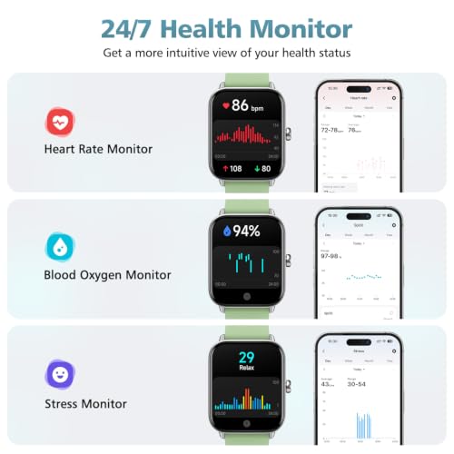 1.85" Smart Watches for Women Men, 120+ Sport Modes Fitness Tracker Watch Grass Green-Black