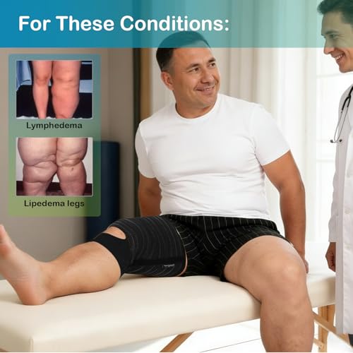 1PC Thigh Compression Wrap + Compression Knee Kit | Relieves Swelling, Edema, Lipedema | Breathable | Anti-Slip | All-Day Comfort, Black(L) Large