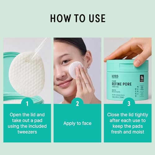 KISS NEW YORK Clear Refine Pore Toner Pads, Dual-Textured Facial Pore Pad Gently Exfoliates & Deeply Hydrates with AHA BHA Panthenol & Allantoin, Korean Skincare Soothes Sensitive Skin, 70 Count