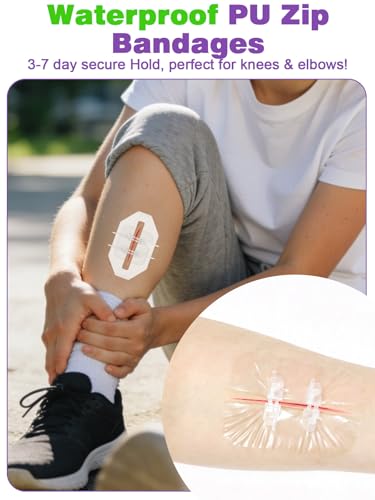 30 Pack Butterfly Bandages for Wound Closure, Upgraded Reversible Adjustment Wound Closure Strips, 3 Types Emergency Laceration Closure Kit for Pain-Free Bleeding Control & Stitchless Healing