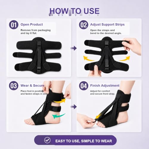 Plantar Fasciitis Night Splint 5-Piece Kit, Foot Drop Brace + Massage Ball + Socks + Arch Support + Bag Black Kit
