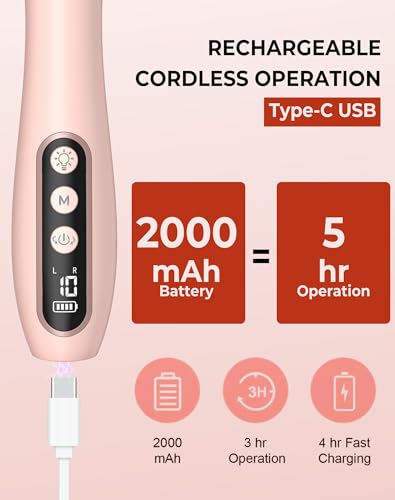 Cordless Nail Drill Electric Nail File, 10-in-1 Manicure Pedicure Kit Nail Grinder Set, 14000 RPM Rechargeable Acrylic Nail Tool, 10 Speeds LED Light LCD Display for Human, Toenails, Home(Pink) Pink
