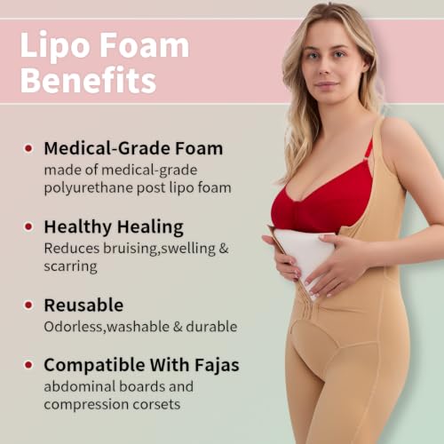 5 Pack Lipo Foam Pads, 8" x 11" Post Surgery Lipo Foam Sheets for Liposuction, BBL, Tummy Tuck, Reduce Swelling & Bruising, Flattening Abdominal Compression Garments Multi-Purpose Post Surgery Lipo Foam (White) White