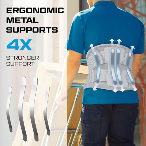 NEENCA Compression Back Brace for Lower Back Pain, Herniated Disc, Lumbar Strain – Breathable Lumbar Support for Work, Lifting, Sciatica, Scoliosis (Gray, Medium) Gray