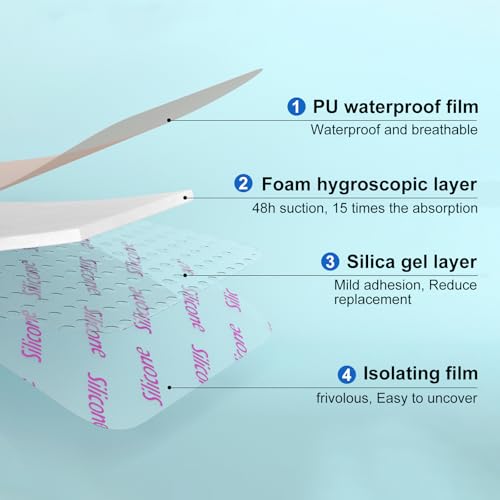 40Pcs Silicone Foam Dressing 4x4 Gentle Border, Waterproof Silicone Bandages for Wounds Care, Bed Sore Patches, Super Absorbent Wound Dressing, Self Adhesive Pressure Sore Pads 4''x4'' (40 Packs)