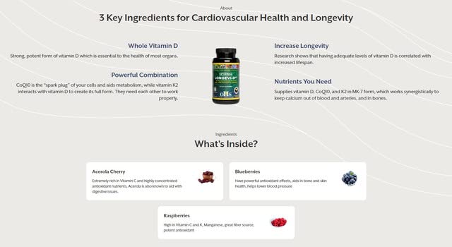 Optimal Health Systems Longevi-D K2 Longevity and Cognitive Support Formula | Long-term wellness support, mental health, cognitive function and vitality, vitamin D and K2 formula supporting healthy aging