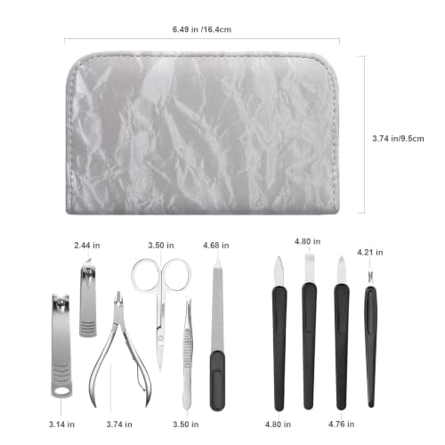10 in 1 Manicure Pedicure Kit Carbon Steel Nail Clippers & Stainless Steel Grooming Tools, Portable Marble PU Leather Zipper Nail Care Set, Gift for Men Women,Gray Gray
