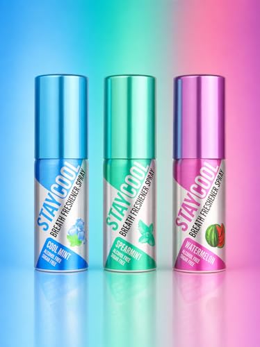 Stay Cool Mint Duo Plus Watermelon Breath Freshener Sprays - Cool Mint, Spearmint, Watermelon 3-Pack