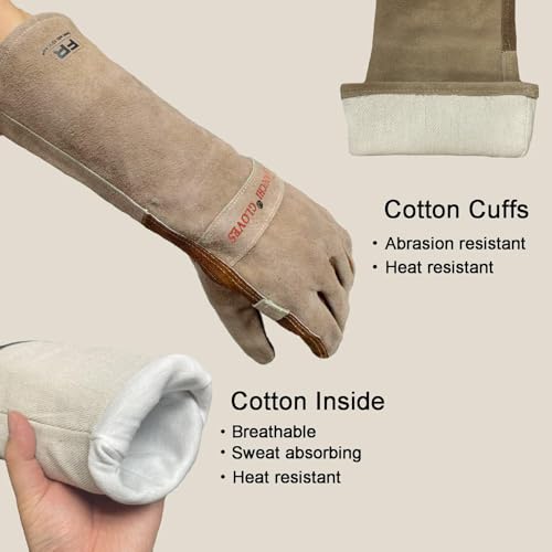 Welding Gloves -Long Sleeve Fireproof and Heat Resistant 15IN M Brown 1 Pair Medium