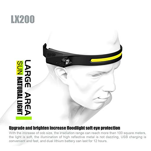 WINDFIRE Headlamp Rechargeab, 230° Wide Beam LED Head Lamp with Motion Sensor, Bright Light Bar Headlight Camping Accessories Gear for Adults, 5 Modes Head Light for Hiking, Running, Cycling Black-1