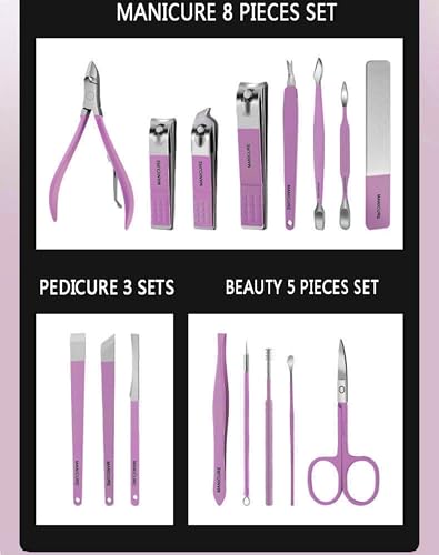 Generic 16 in 1 Manicure Kit Stainless Steel Manicure Pedicure Set Professional Travel Manicure Set Nail Clipper Set (Purple) Purple