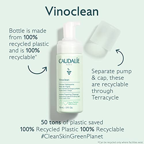 Caudalie Vinoclean Gentle Instant Foaming Facial Cleanser for All Skin Types 5.7 Fl Oz (Pack of 1)