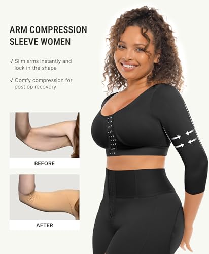 FeelinGirl Arm Compression Sleeve Women Post Surgery Front Closure Bra Small Black
