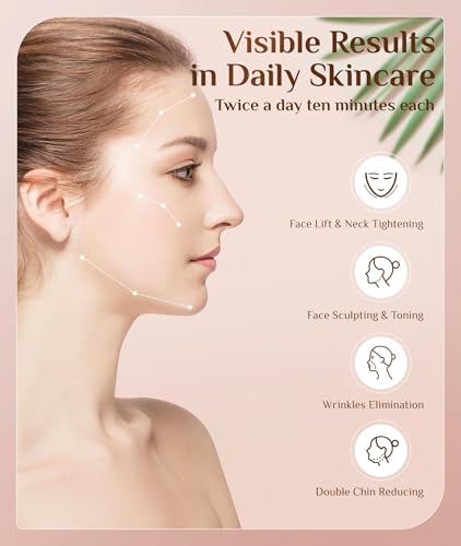 Dopsikn 7 Color Galvanic Machines - Red Light Therapy for Face and Neck, Face Massager Tool for Wrinkles, Double Chin, Vibrating Facial Massager with Thermals, Pink