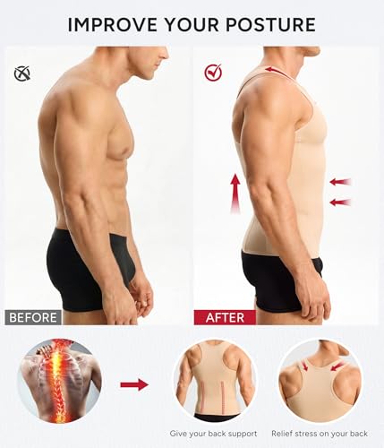 Nebility Compression Shirt Men Fajas Hombres Shapewear Tank Top Body Shaper Large Beige
