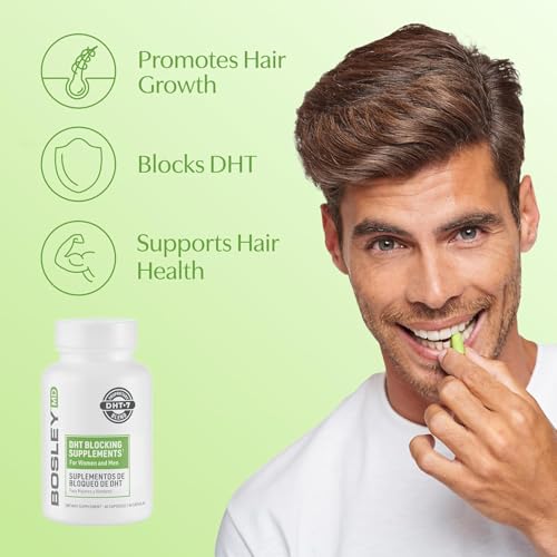 BosleyMD Men & Women DHT Blocking Hair Supplement, Thicker Fuller Hair with DHT·7 Blend, Saw Palmetto, Reishi Mushroom, Green Tea Extract, Nettle Leaf, Dandelion Root & Pygeum Bark, 60 Capsules Men's and Women's Dht Blocking Supplement