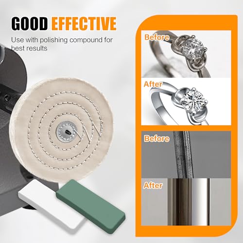 6 Inch Buffing Wheel for Bench Grinder, Polishing Wheel Kit with Polishing Compounds, Cotton Buffing Pads for Jewelry, Metal, Aluminum, Wood, Jade, Stainless Steel, Glass, Plastic Polish 0.157" Arbor Hole