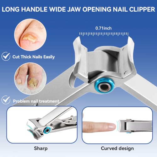 Bowitzki Professional Thick Nail Clippers for Ingrown Toenails, Stainless Steel Heavy Duty Toenail Clipper with Long Handle & Adjustable Blade, Easy Clean, for Men Women Seniors