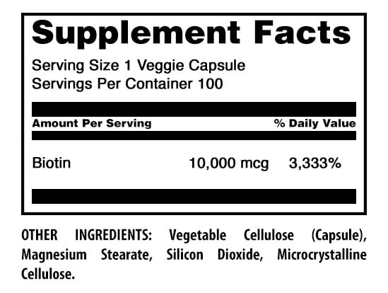 Amazing Formulas Biotin 10000 mcg Veggie Capsules | Vitamin B7 Supplement | Non-GMO | Gluten Free | Made in USA (1 Pack | 100 Count) 1 Pack | 100 Count