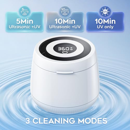 Ultrasonic Retainer Cleaner Machine, Dynamic 42-48kHz Dental Cleaning Pod with Digital Timer, 200ml Mouth Guard Cleaner Pod for Aligners, Night Guards, Dental Trays, Braces & Toothbrushes（White）