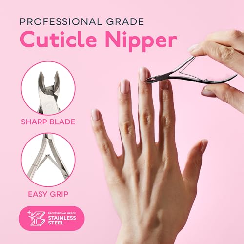 SUNUV Cuticle Nippers & Pusher, 4PCS Manicure Set with Nail File and Buffer