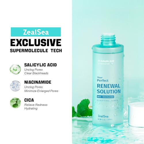 ZealSea Salicylic Acid Toner, Blackhead Remover, Pore Minimizer Oil Control BHA 6.76 FL.OZ.(Pack of 1)