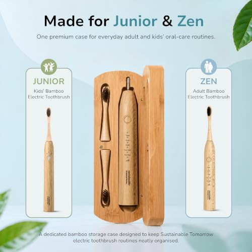 Sustainable Tomorrow Zen and Junior Bamboo Premium Electric Toothbrush Holder Case | Eco-Friendly Bathroom Storage Box | Heavy Duty Oral Care Organiser for Adults & Kids