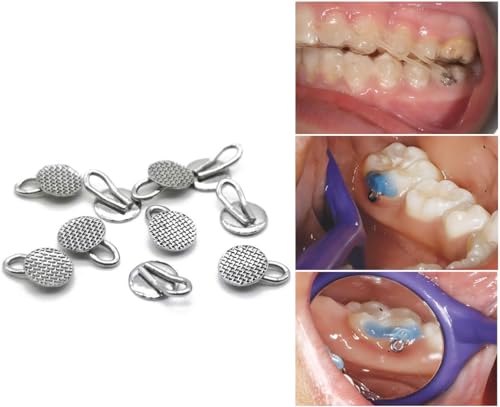 Dental Orthodontic Bondable Caplin Hook Lingual Buttons With Traction Hook,10pcs/Pack, Mesh Base (5 Packs)