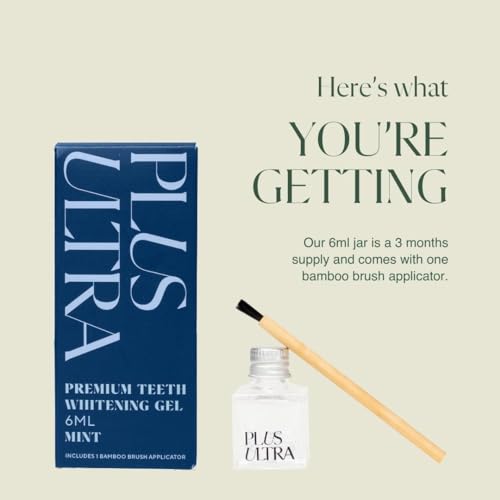 Plus Ultra Teeth Whitening Gel, 35% Carbamide Peroxide, Sensitive Teeth Whitening, Mint Flavored and Protects Enamel, Gentle, Dentist-Approved, and Sodium Hydroxide with Bamboo Brush Applicator