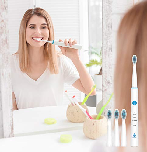 Pursonic Sonic Technology Electric Toothbrush for Ages to Adult, 2 Minute Timer Powered Rechargeable Toothbrush, 5 Modes 3 Brush Heads, 30 Days Long Battery Life, Waterproof 1 Count (Pack of 1)