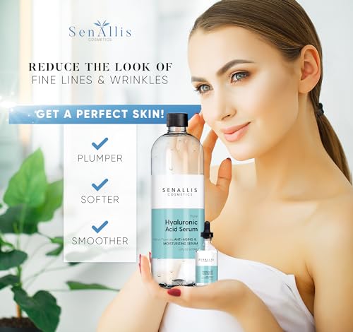 Hyaluronic Acid Serum 16 fl oz And 2 fl oz, Made From Pure Anti Aging/Wrinkle, Ultra Hydrating Moisturizer That Reduces Dry Skin Manufactured In USA 18 Fl Oz (Pack of 1)