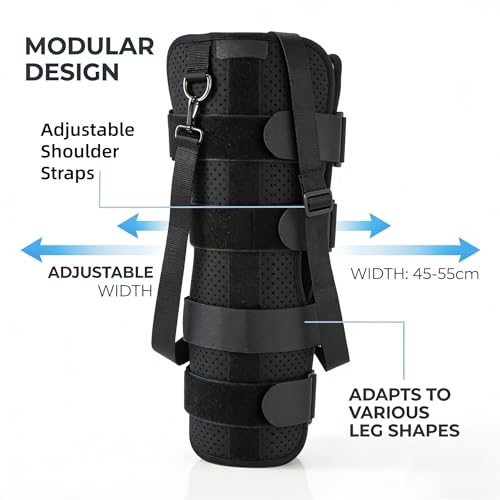 Knee Immobilizer Brace with Adjustable Shoulder Strap, Leg Immobilizer Support with 4 Removable Aluminum Strips, Breathable Mesh Knee Splint for Post-Surgery Recovery, Ligament Injury & Fracture Support, M Sizes-black