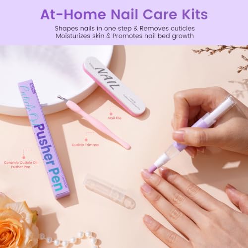 Cuticle Pusher Oil Pen for Nails, 3 in1 Ceramic Cuticle Remover with Oil Lavender