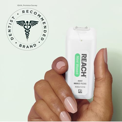 REACH Waxed Dental Floss, Mint, Plaque Remover for Teeth, Shred Resistant, Floss Slides Smoothly, Easy to Use, Waxed, Deep Cleaning Teeth, Oral Care, PFAS Free, for Adults & Kids, 6 Pack, 200 yd 600 Foot (Pack of 6)