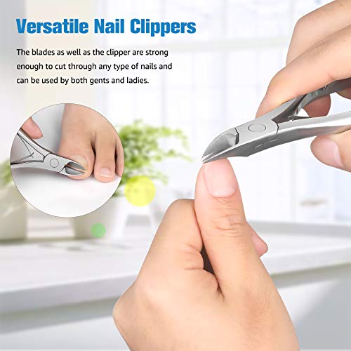 FERYES Toenail Clippers for Thick, Ingrown Toenails - Large Handle Toenail Cutters, Ingrown Tools 4R14 Stainless Steel Nail Clippers - Silver