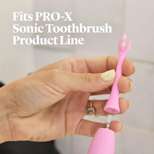 Made by Dentists PRO‑X Replacement Brush Heads for Adults – Compatible with PRO‑X Sonic Toothbrush (3 Pack) – Dentist‑Designed, Deep Plaque Removal, Soft Bristles, Travel‑Ready, Pink